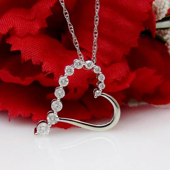 14k White Gold Diamond Journey Heart Necklace - Picture 3 of 8